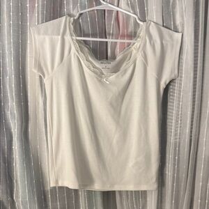Hollister Women's White Lace Trim Top